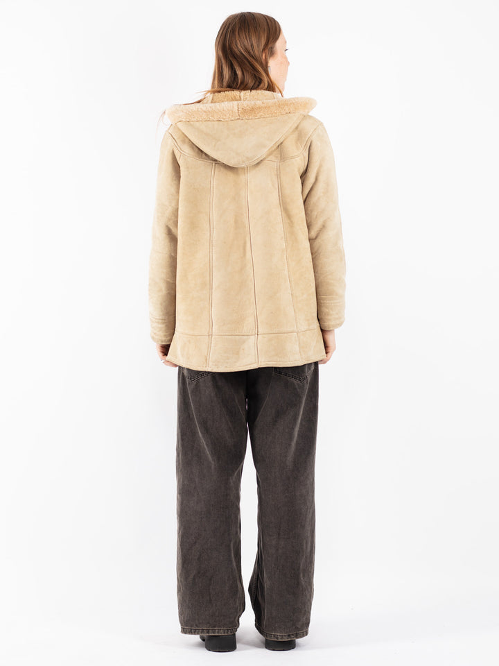 Vintage 70's Women Sheepskin Coat in Beige