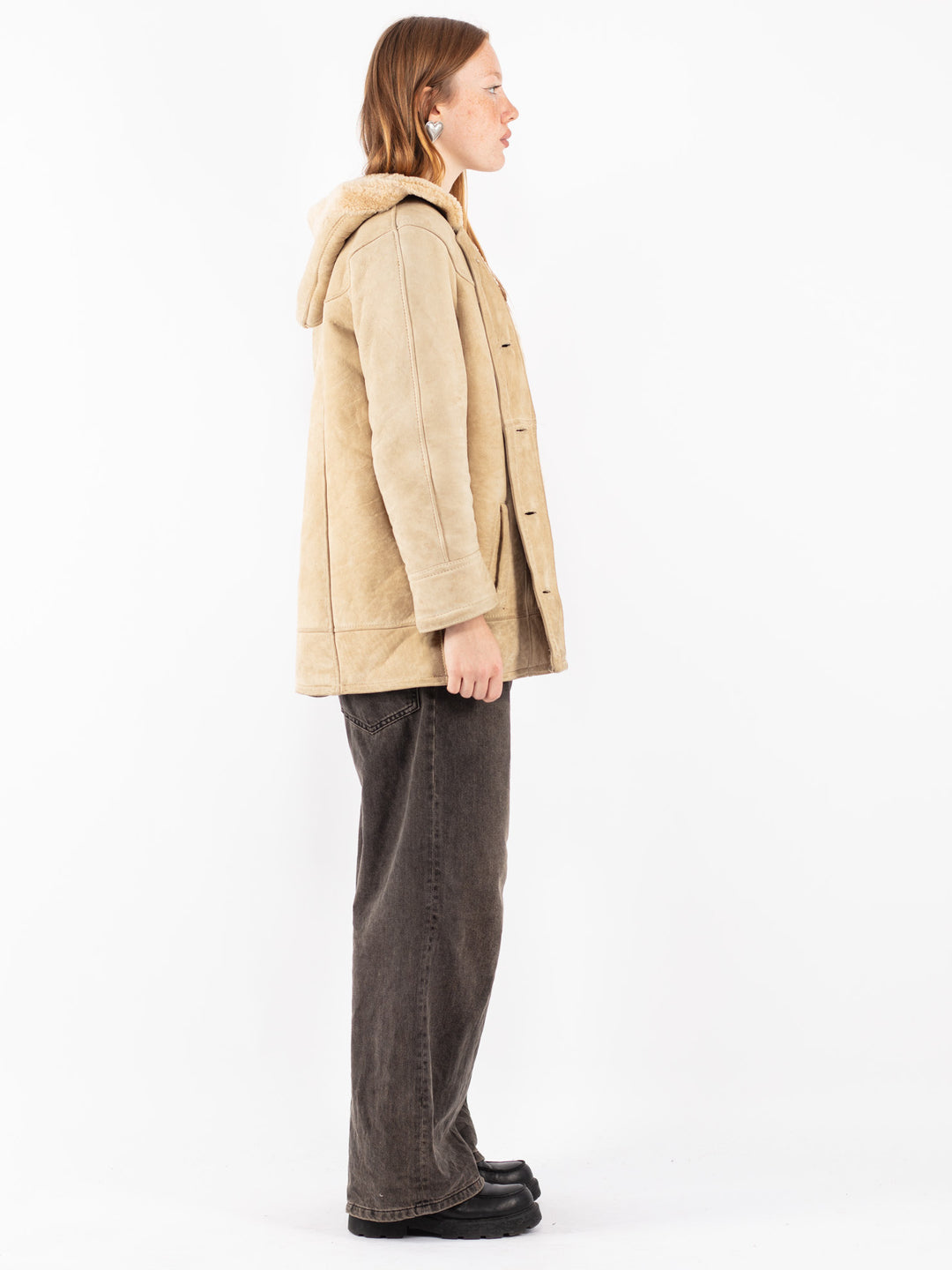 Vintage 70's Women Sheepskin Coat in Beige