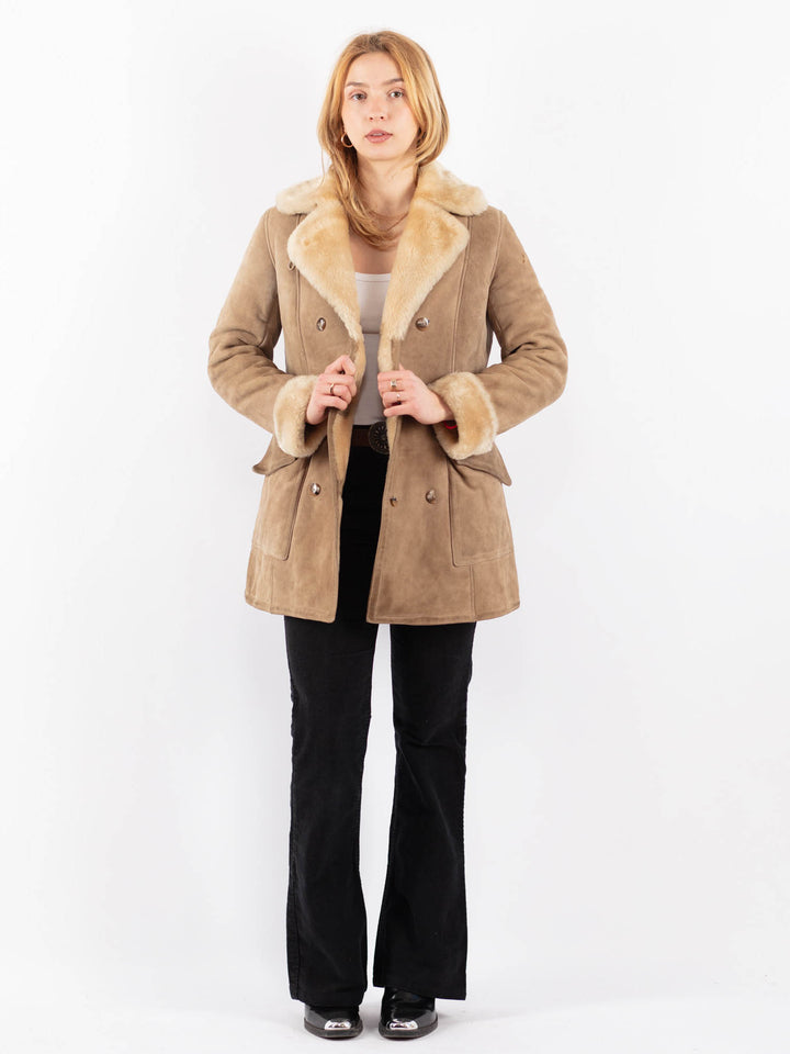 Vintage 70's Women Sheepskin Coat in BeigeV9693