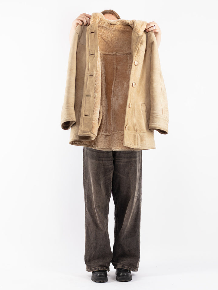 Vintage 70's Women Sheepskin Coat in Beige