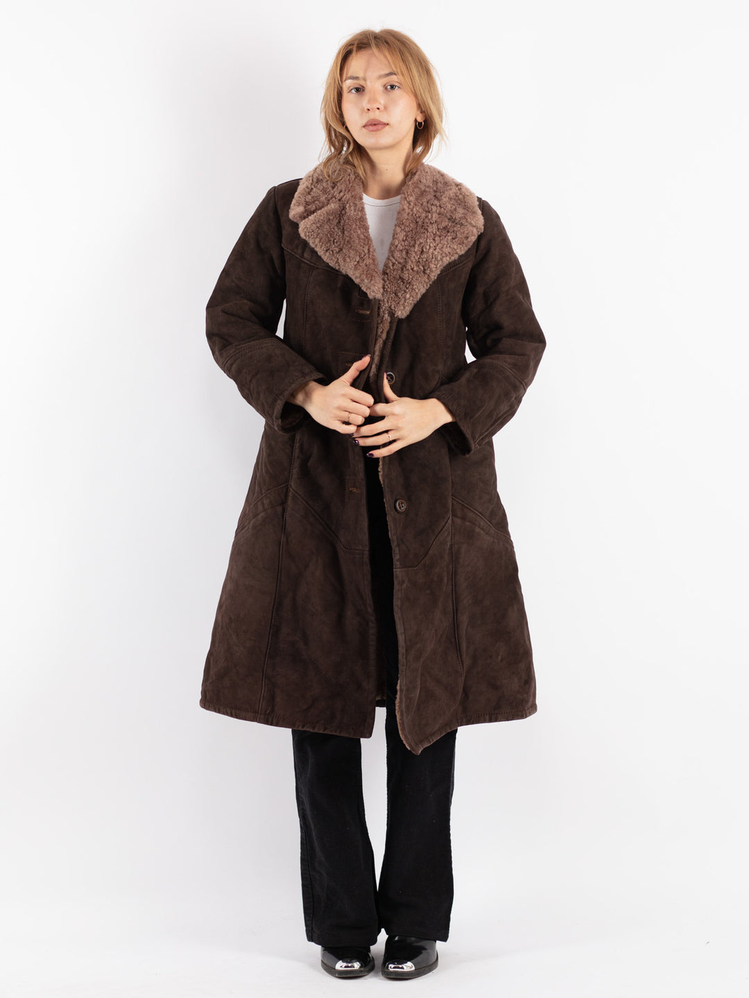 Vintage 70's Women Sheepskin Coat in Brown