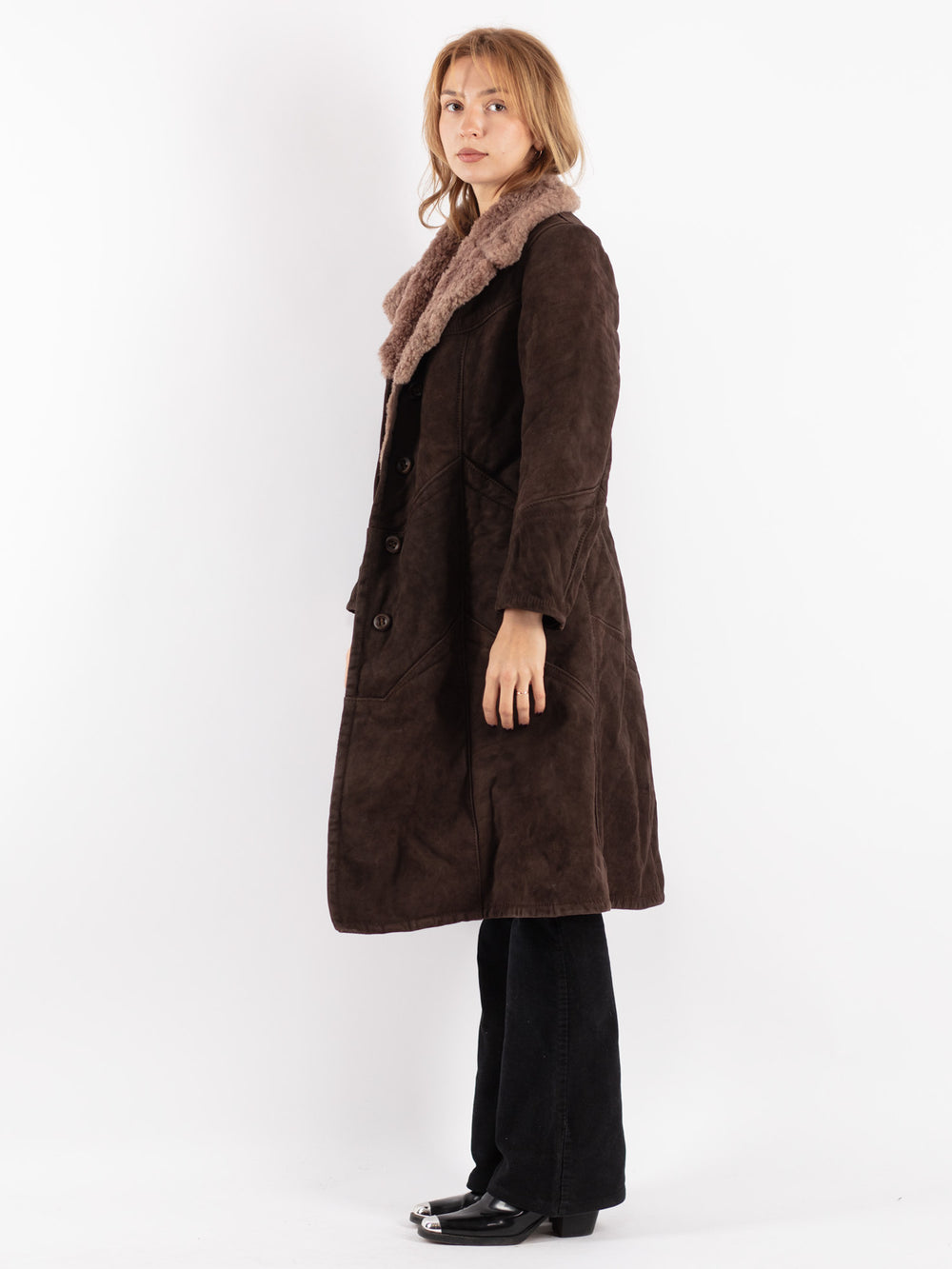 Vintage 70's Women Sheepskin Coat in Brown