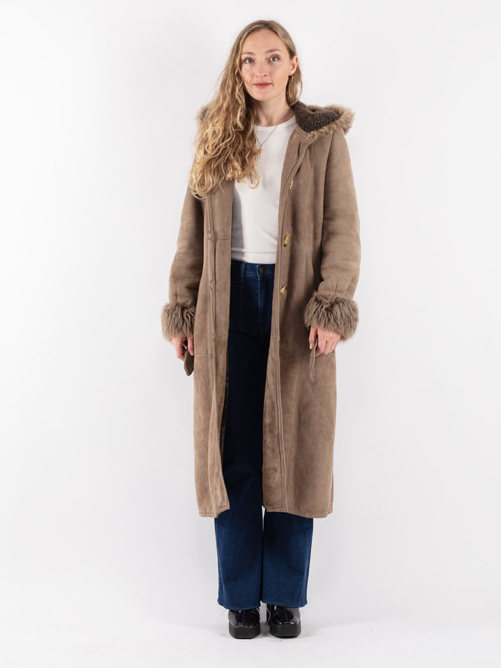 Vintage 80's Women Sheepskin Coat in Beige
