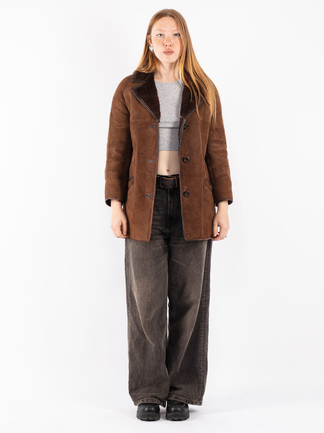 Vintage 70's Women Sheepskin Coat in Brown