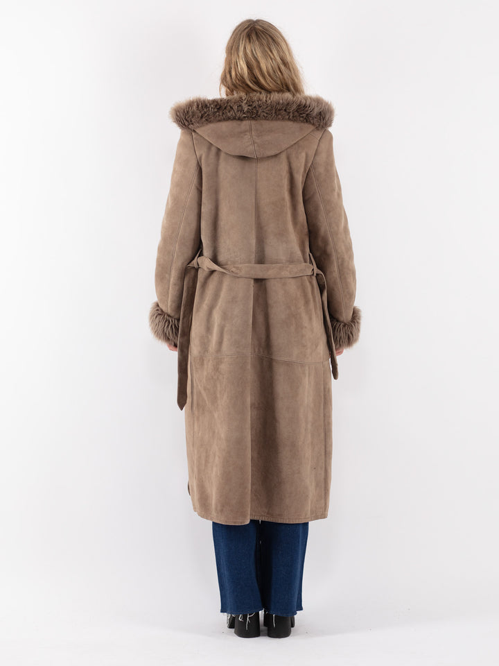 Vintage 80's Women Sheepskin Coat in Beige