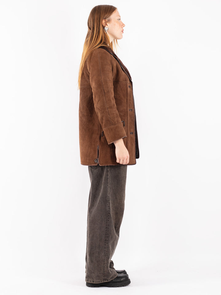 Vintage 70's Women Sheepskin Coat in Brown