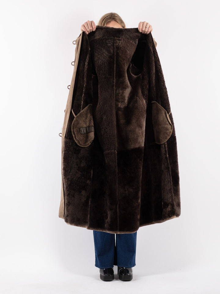 Vintage 80's Women Sheepskin Coat in Beige