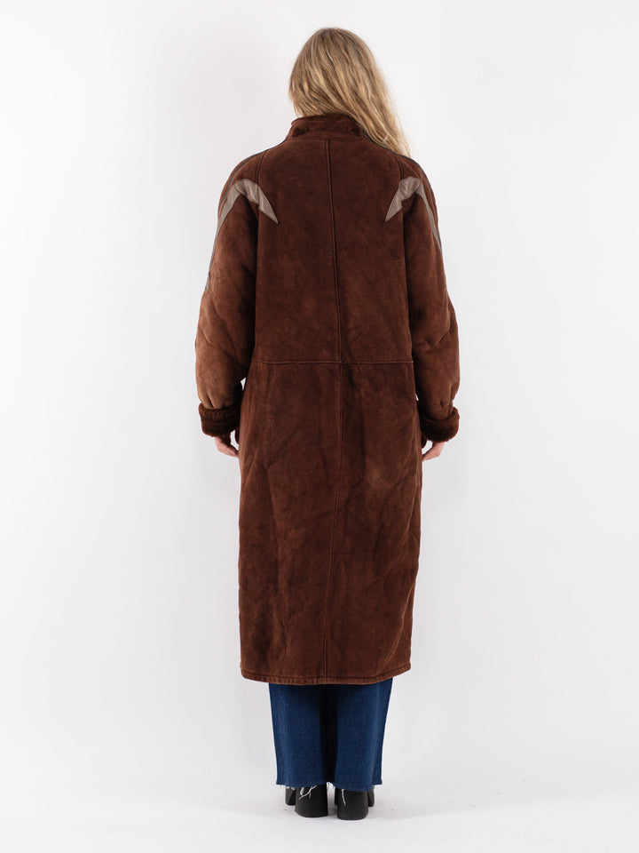 Vintage 70's Women Sheepskin Coat in Brown