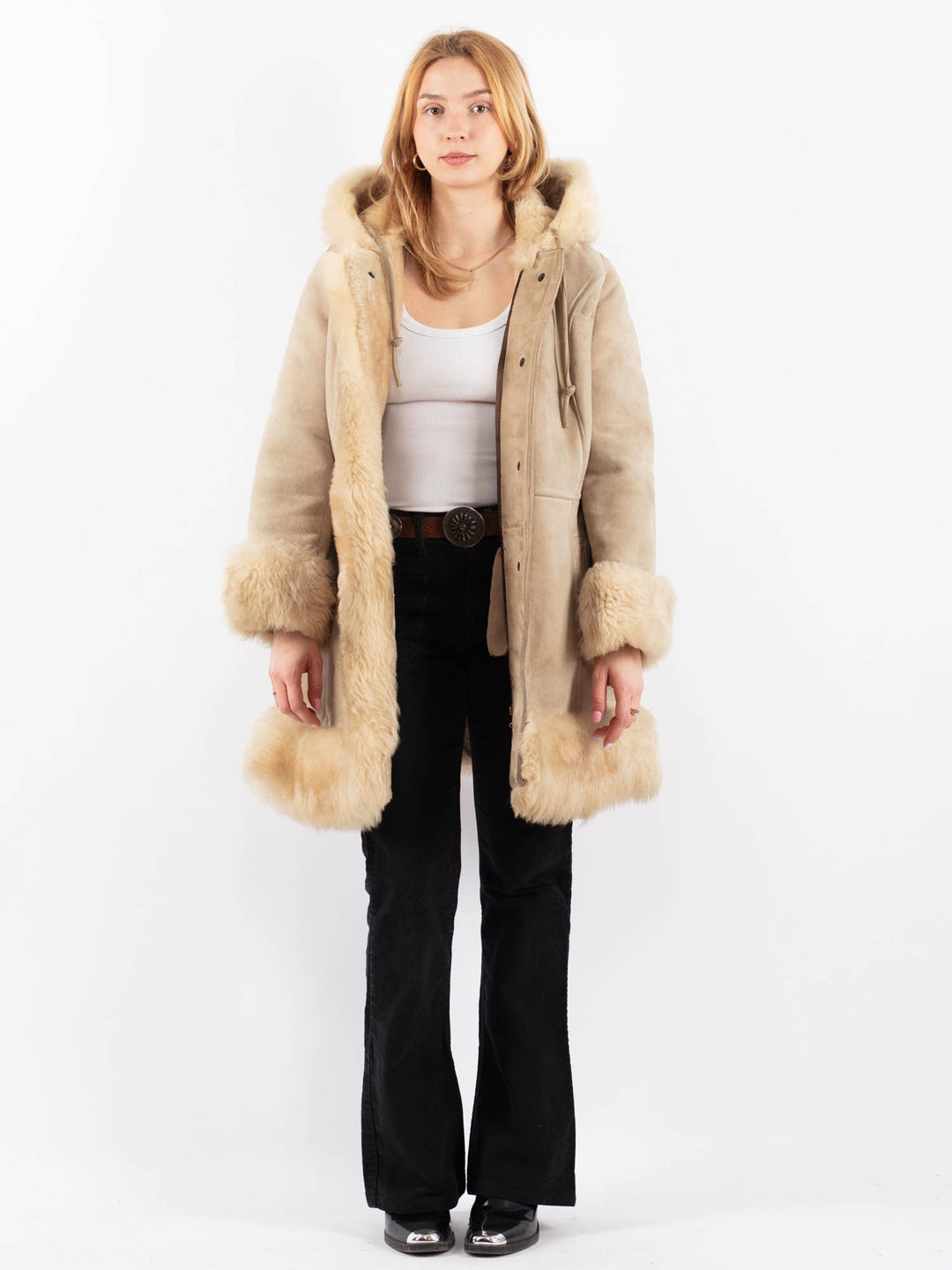 Vintage 70's Women Sheepskin Coat in BeigeV9696