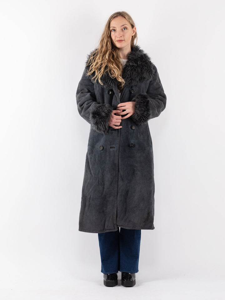 Vintage 70's Women Sheepskin Coat in Gray