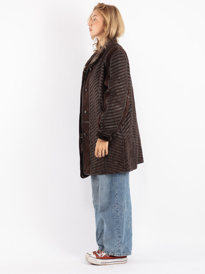 Vintage 70's Women Sheepskin Coat in Brown