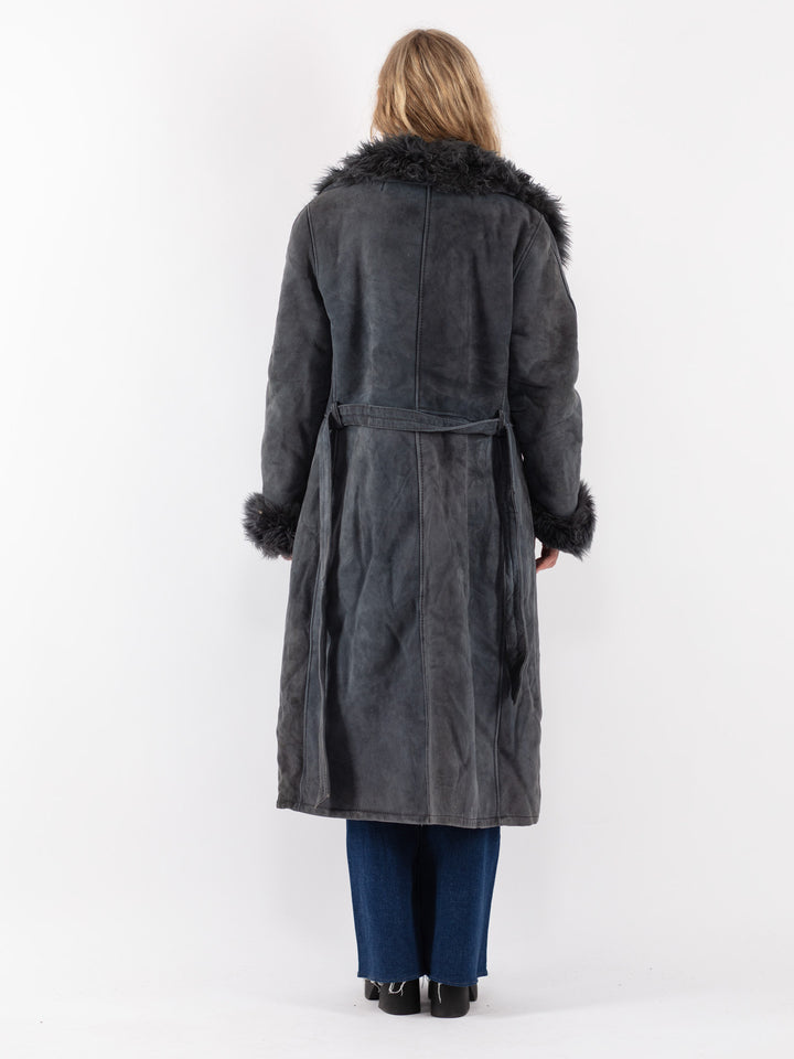 Vintage 70's Women Sheepskin Coat in Gray