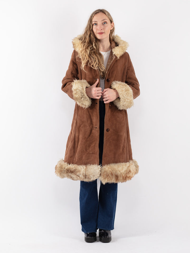 Vintage 70's Women Sheepskin Coat in Brown