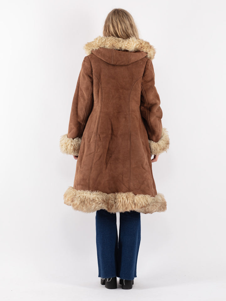 Vintage 70's Women Sheepskin Coat in Brown