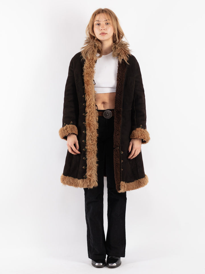 Vintage 70's Women Sheepskin Coat in Brown