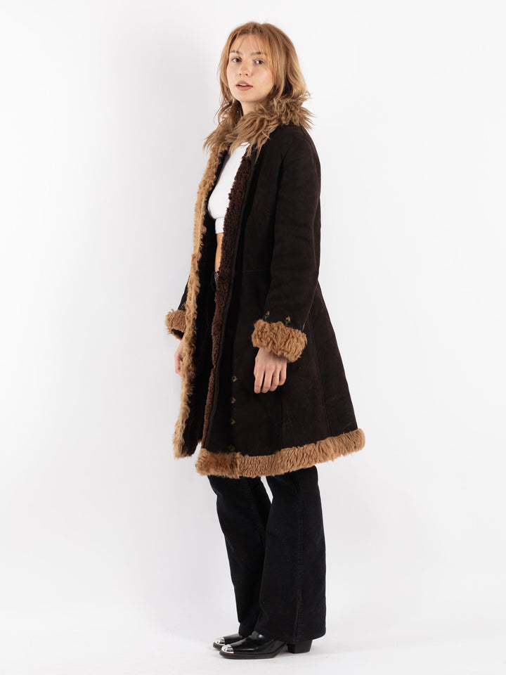 Vintage 70's Women Sheepskin Coat in Brown