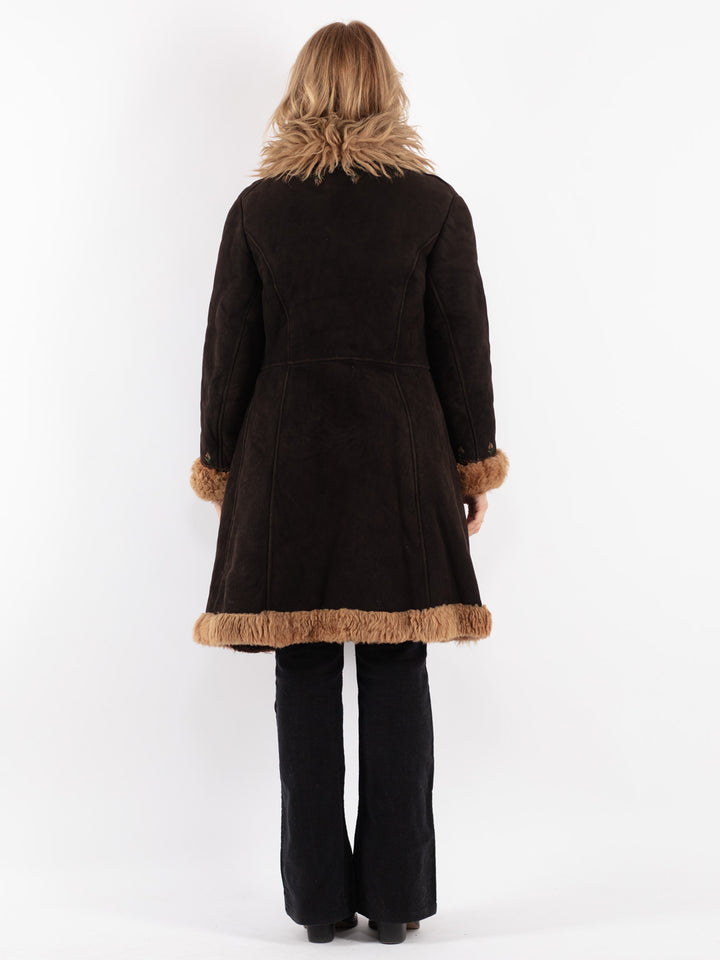 Vintage 70's Women Sheepskin Coat in Brown