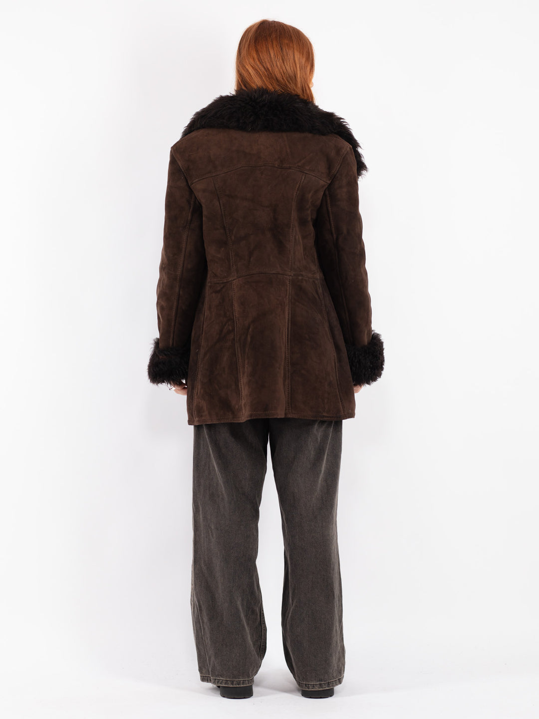 Vintage 70's Women Sheepskin Shearling Coat in Brown