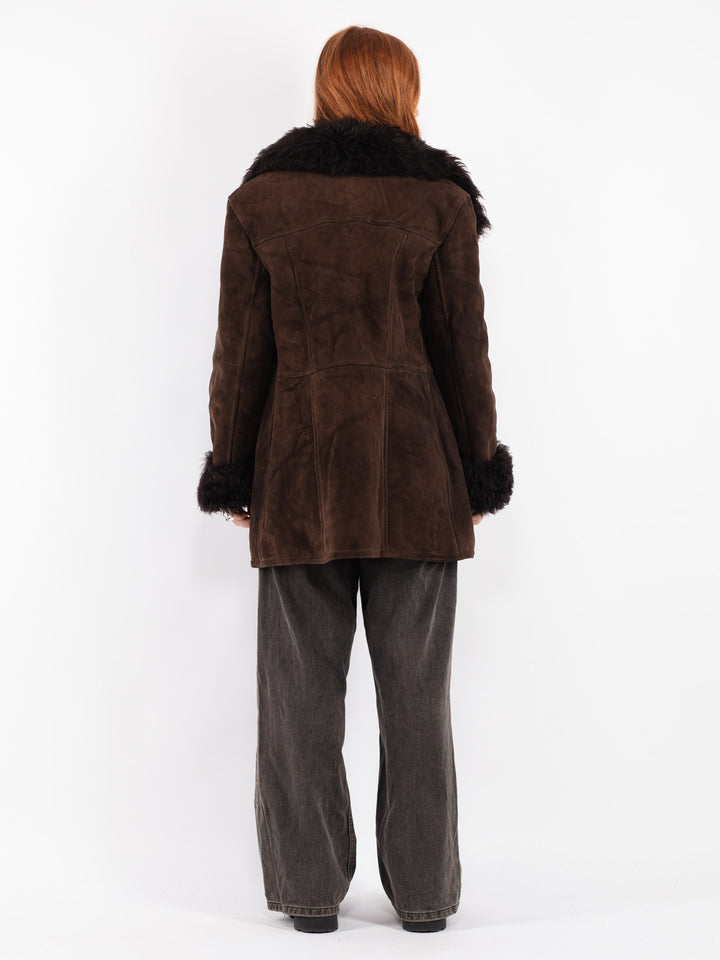 Vintage 70's Women Sheepskin Shearling Coat in Brown