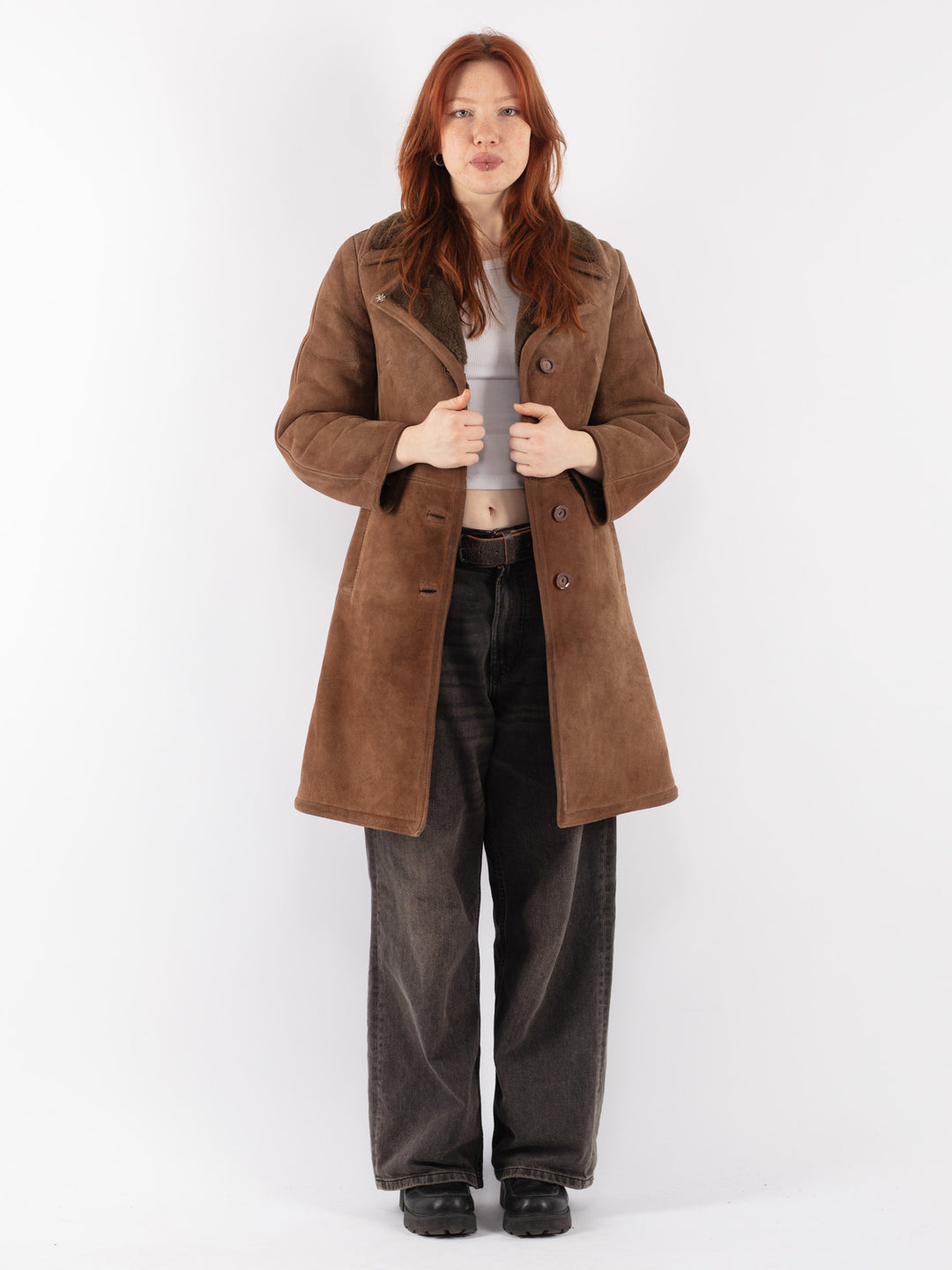 Vintage 70's Women Sheepskin Coat in Brown