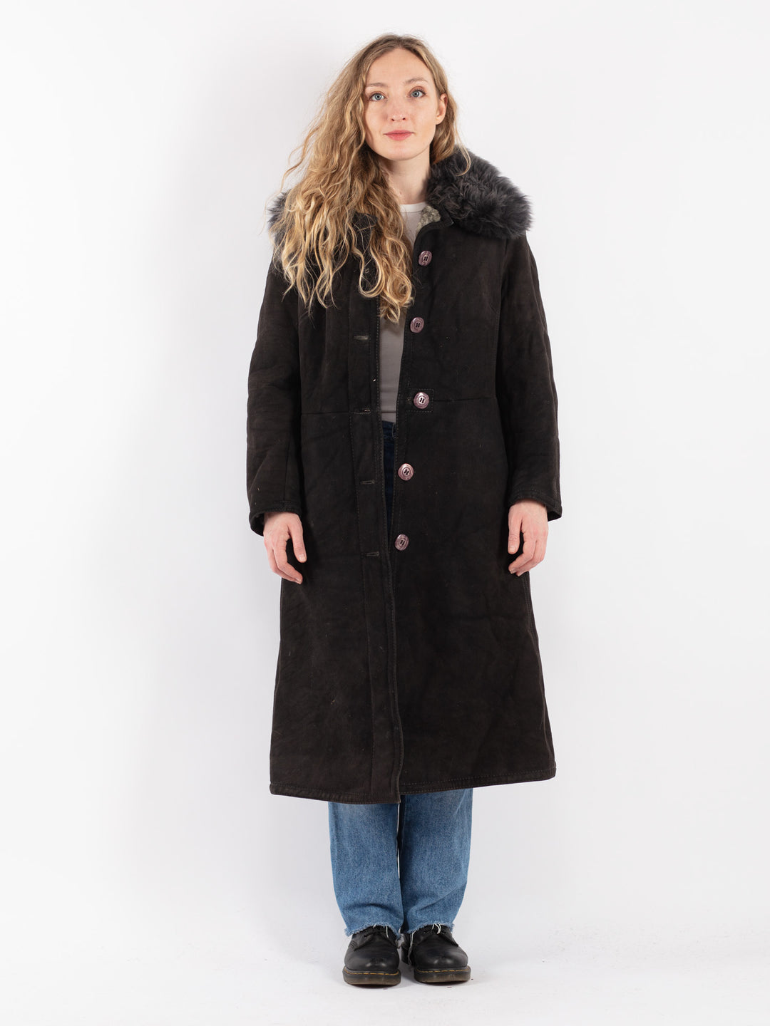 Vintage 70's Women Sheepskin Long Coat in Gray - NorthernGrip