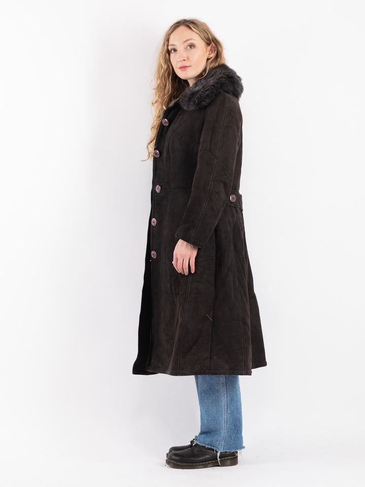 Vintage 70's Women Sheepskin Long Coat in Gray - NorthernGrip