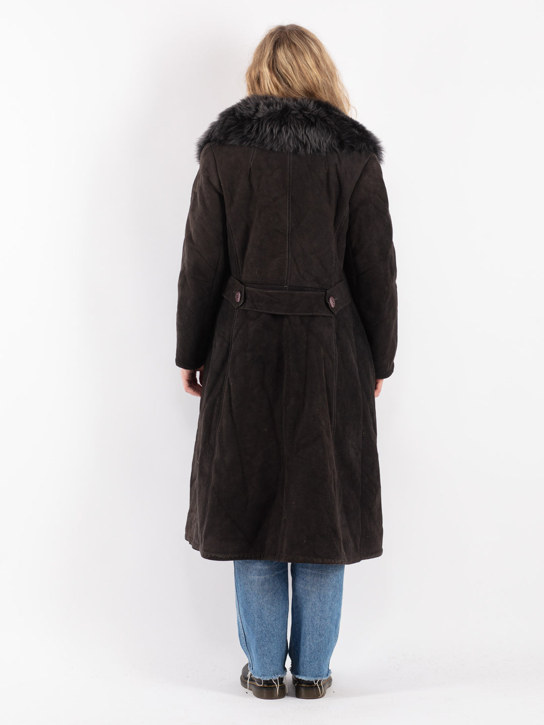 Vintage 70's Women Sheepskin Long Coat in Gray - NorthernGrip