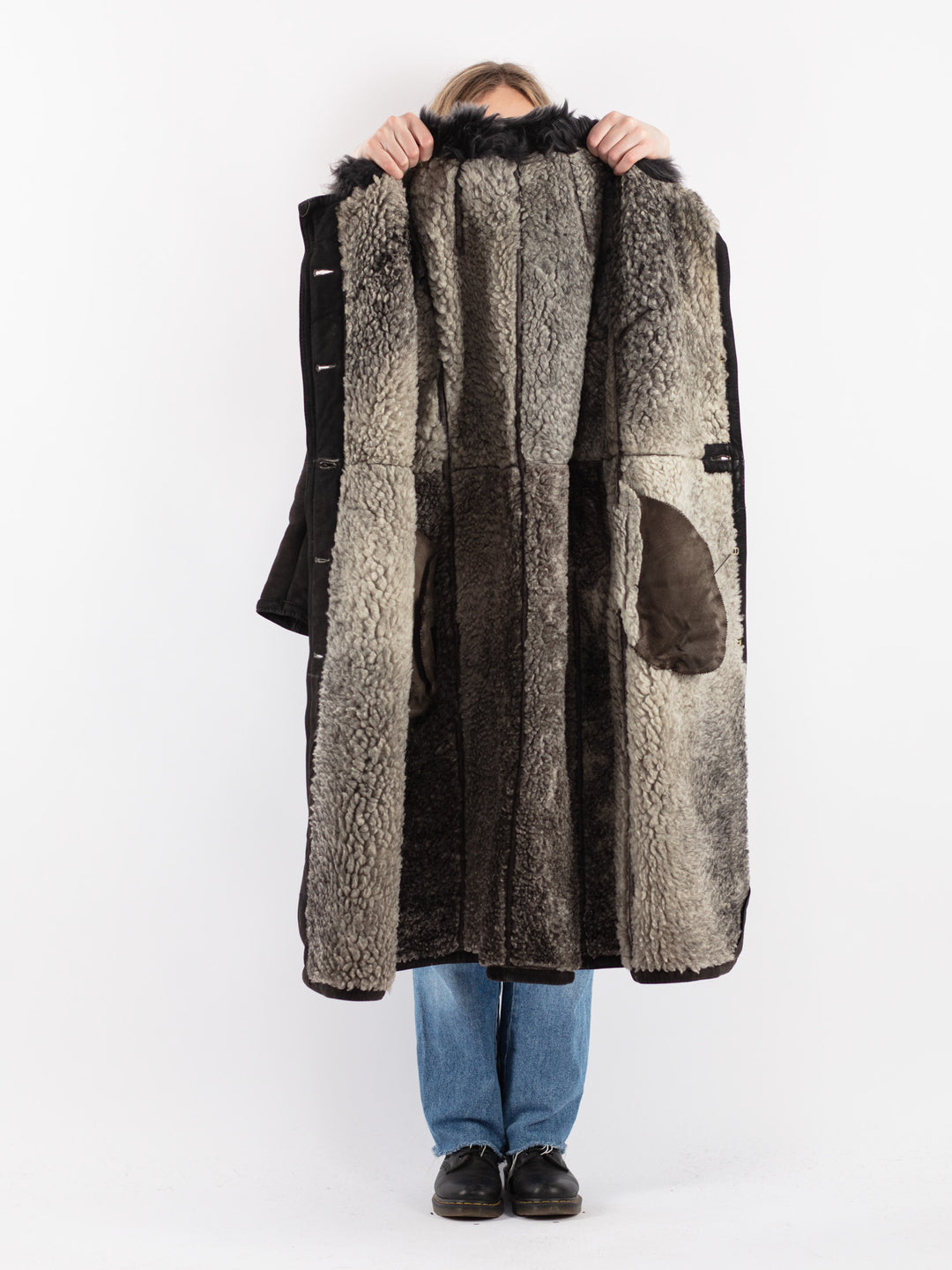 Vintage 70's Women Sheepskin Long Coat in Gray - NorthernGrip