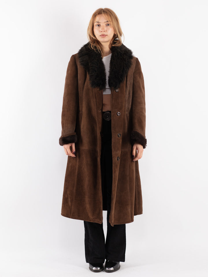 Vintage 70's Women Sheepskin Coat in Brown