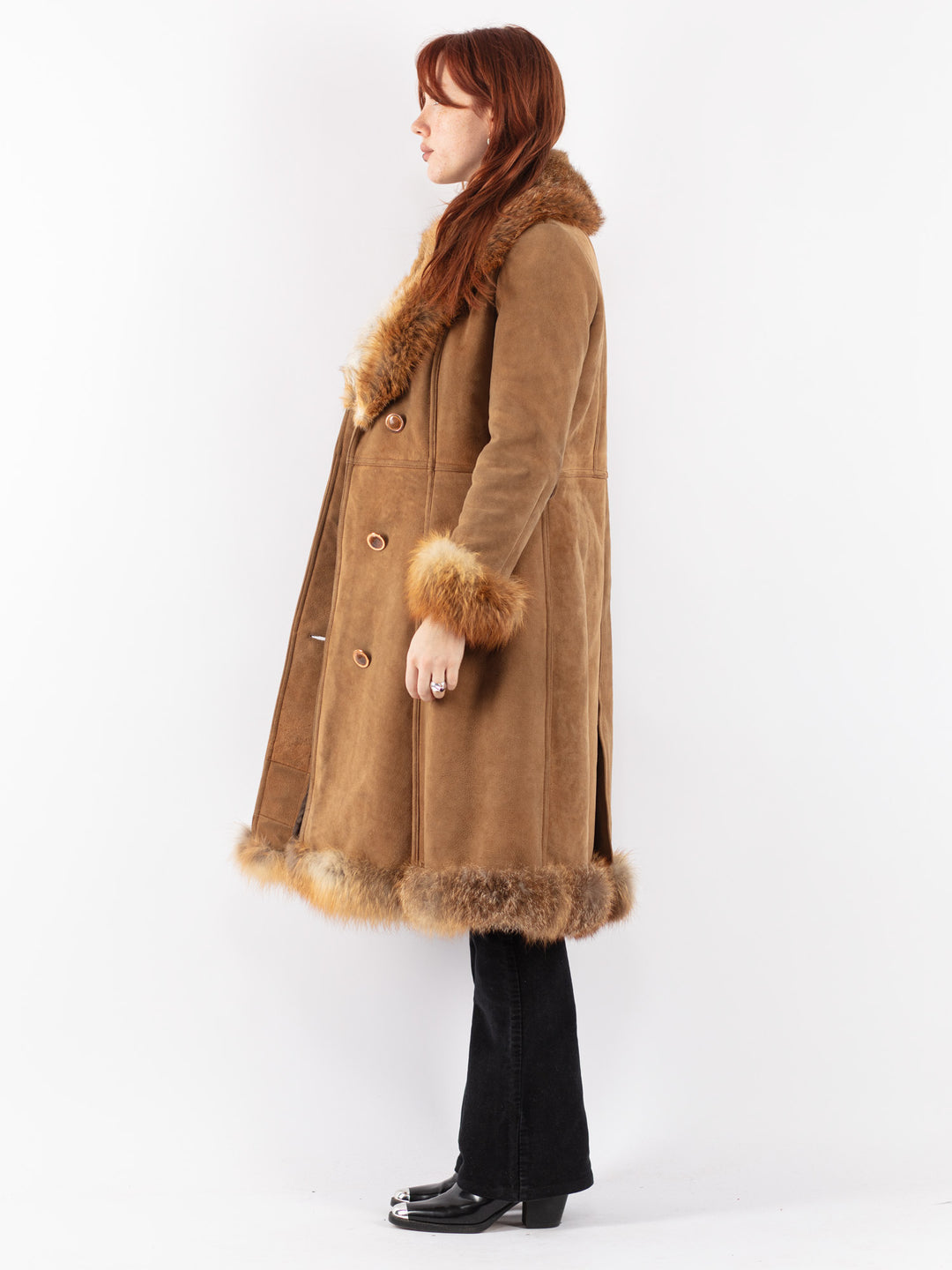 Vintage 70's Women Sheepskin Coat in Brown
