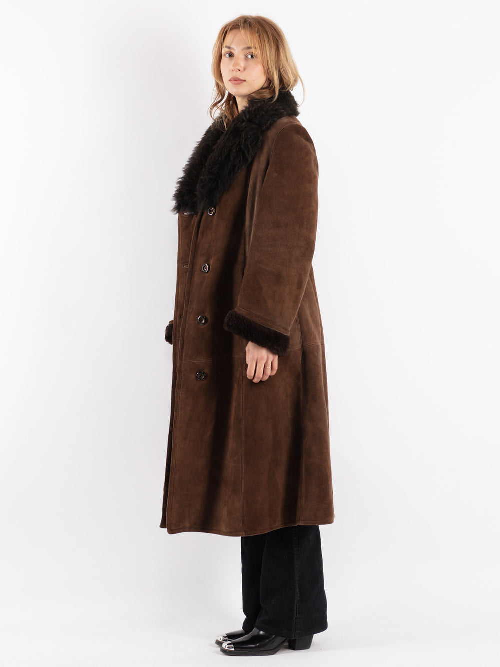 Vintage 70's Women Sheepskin Coat in Brown