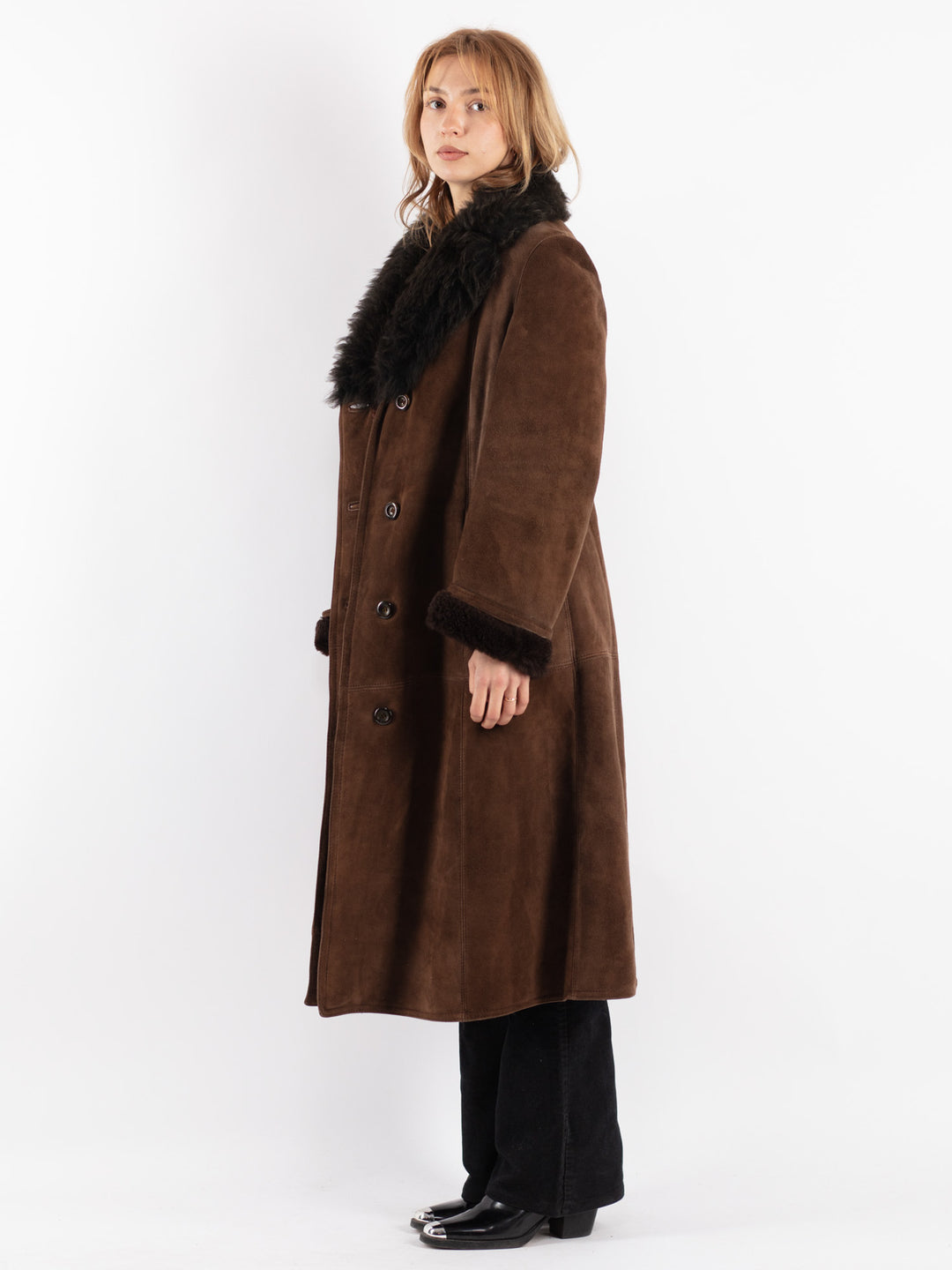 Vintage 70's Women Sheepskin Coat in Brown