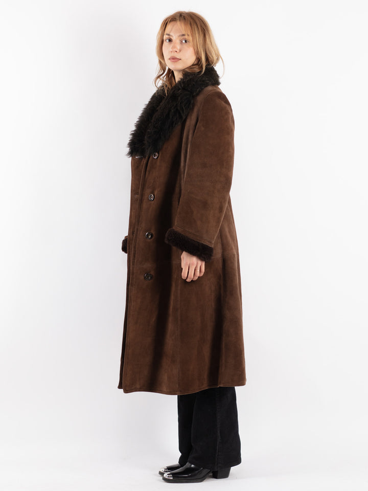 Vintage 70's Women Sheepskin Coat in Brown
