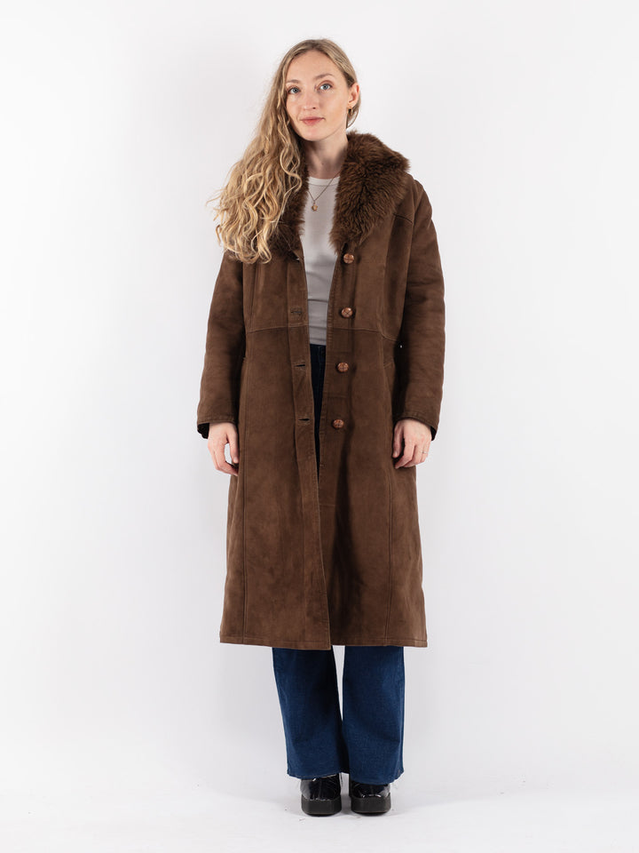 Vintage 70's Women Sheepskin Coat in Brown