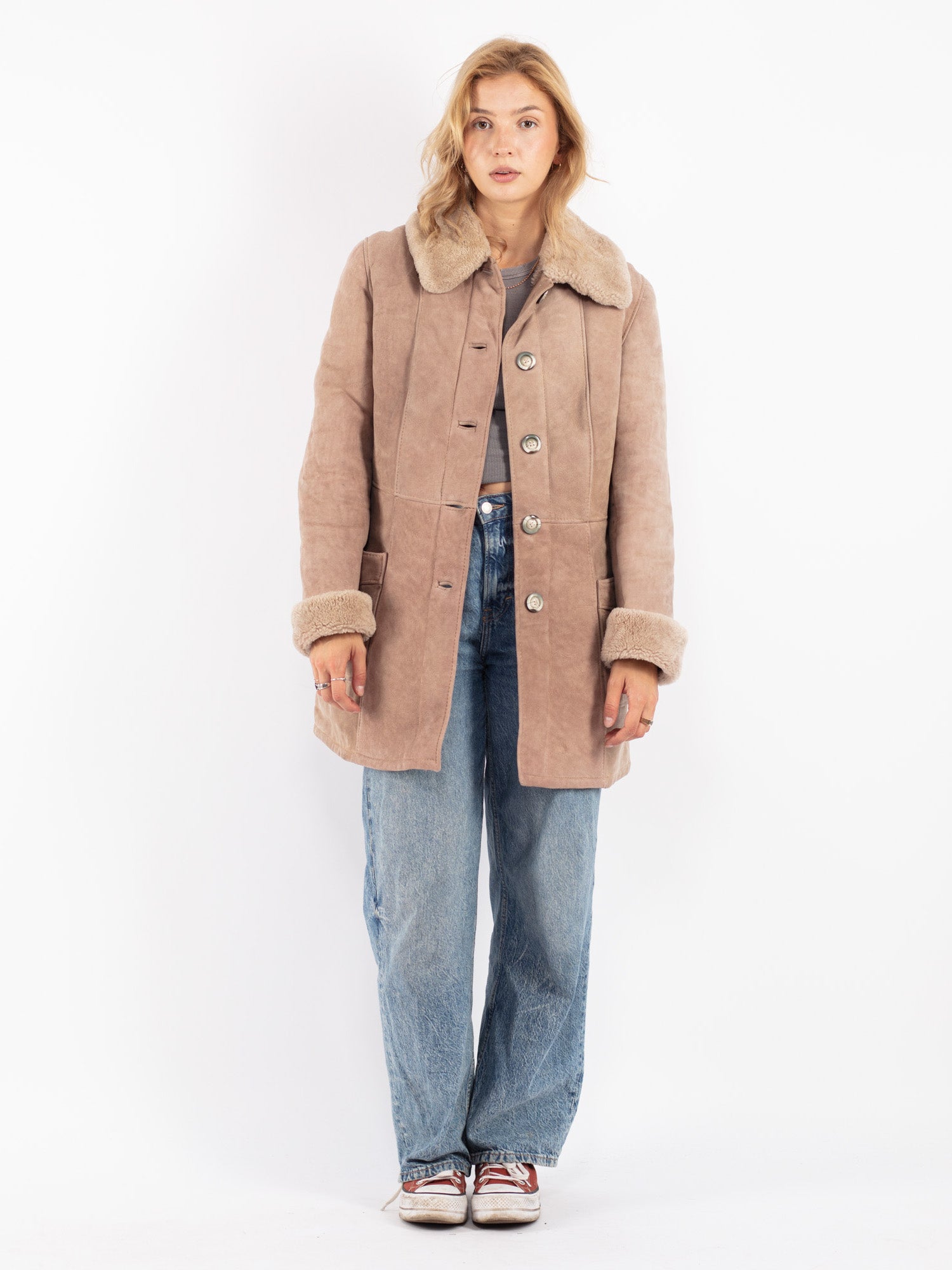 Denim sheepskin coat best sale