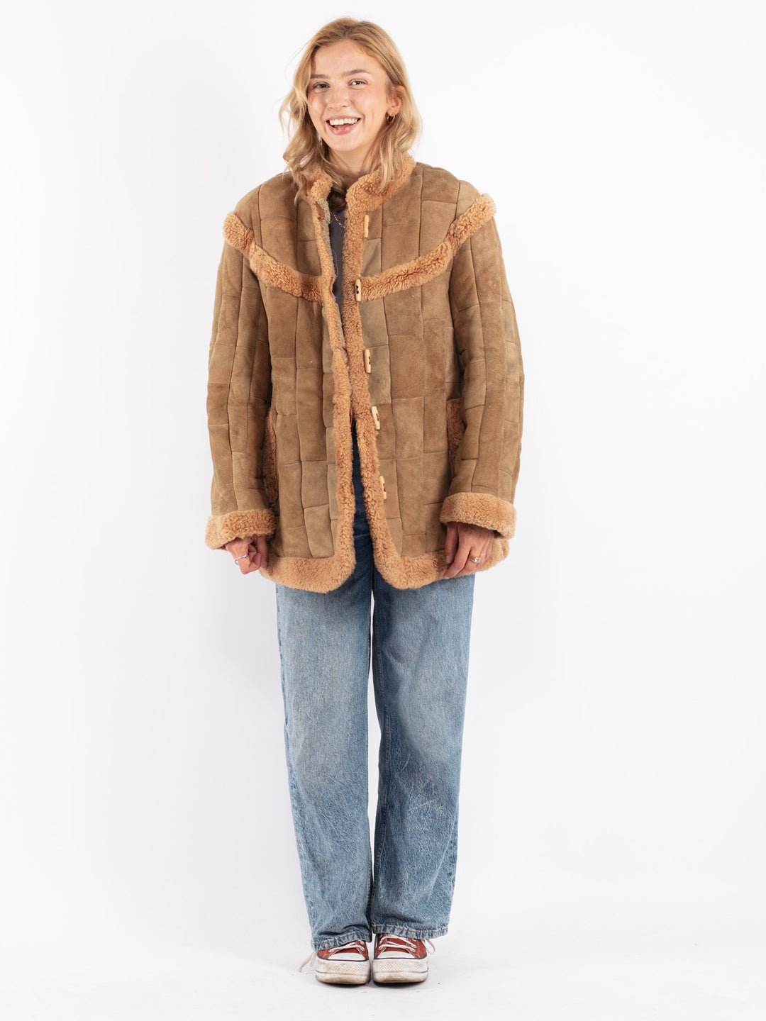 Vintage 70's Women Sheepskin Coat in Beige