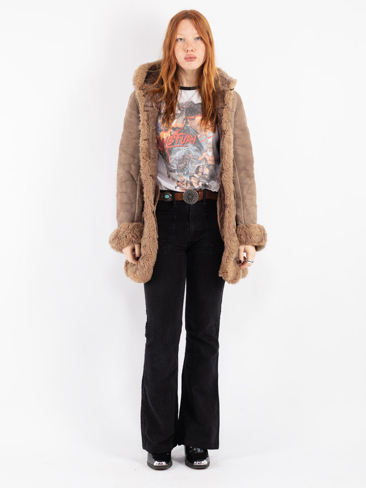 Vintage 70's Women Sheepskin Coat in Beige