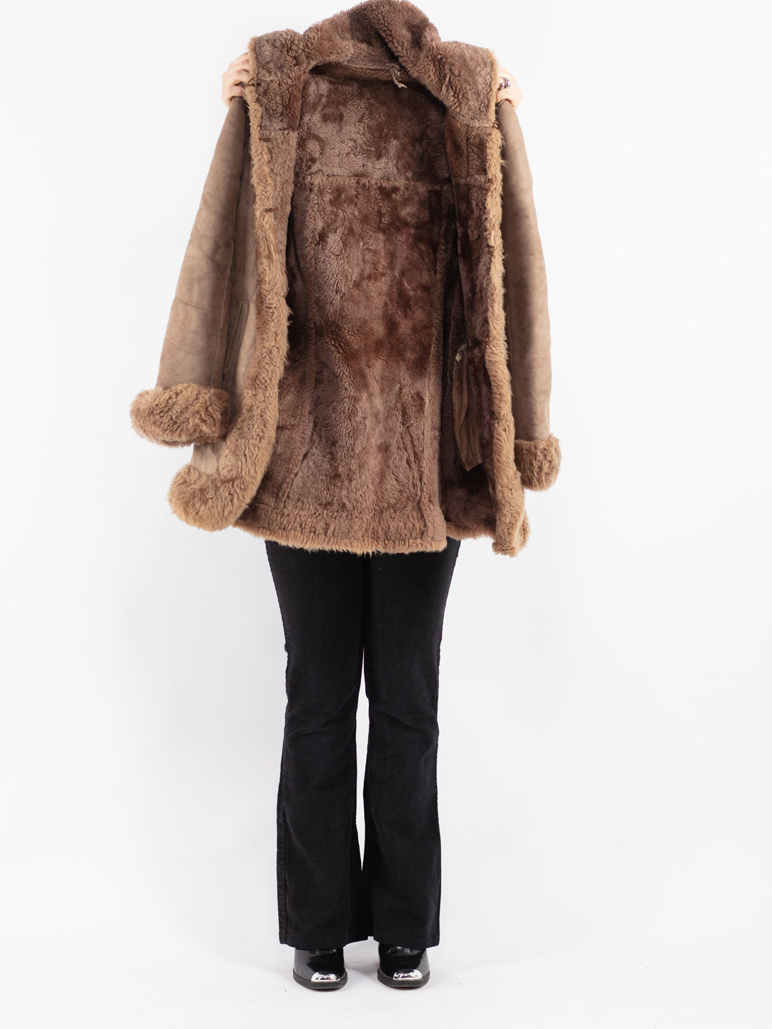 Vintage 70's Women Sheepskin Coat in Beige