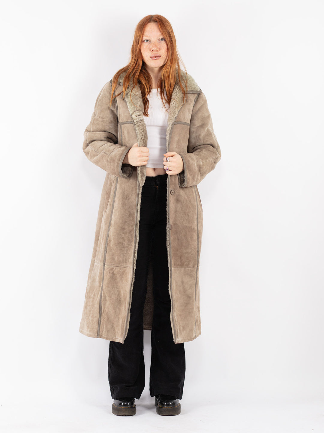 Vintage 70's Women Sheepskin Coat in Beige