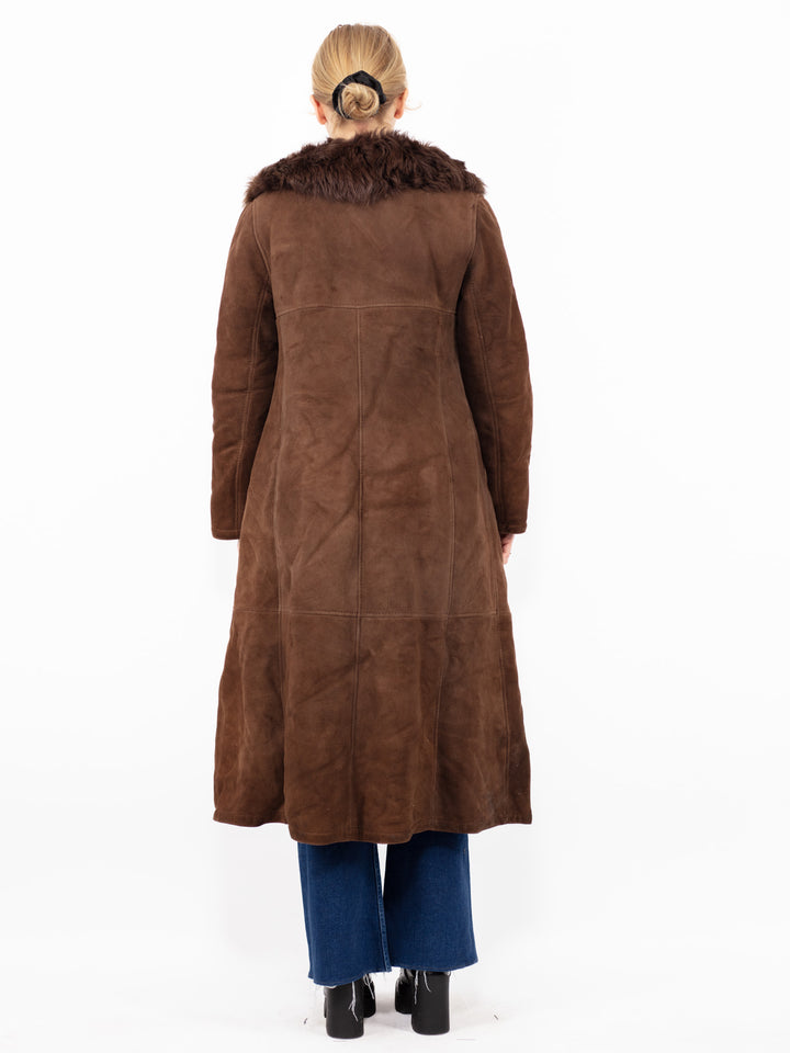 Vintage 70's Women Sheepskin Long Coat in Brown