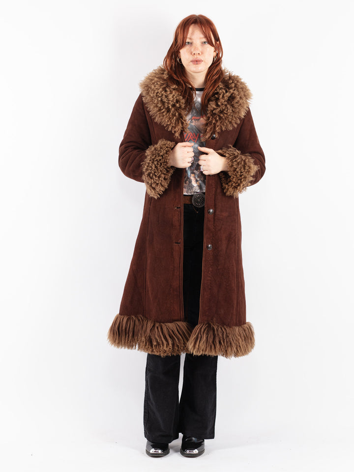 Vintage 70's Women Sheepskin Coat in Brown