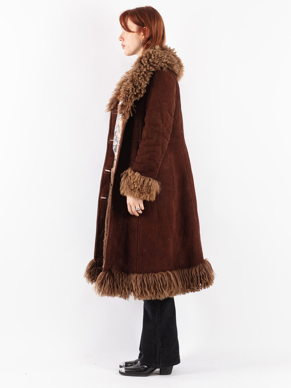 Vintage 70's Women Sheepskin Coat in Brown