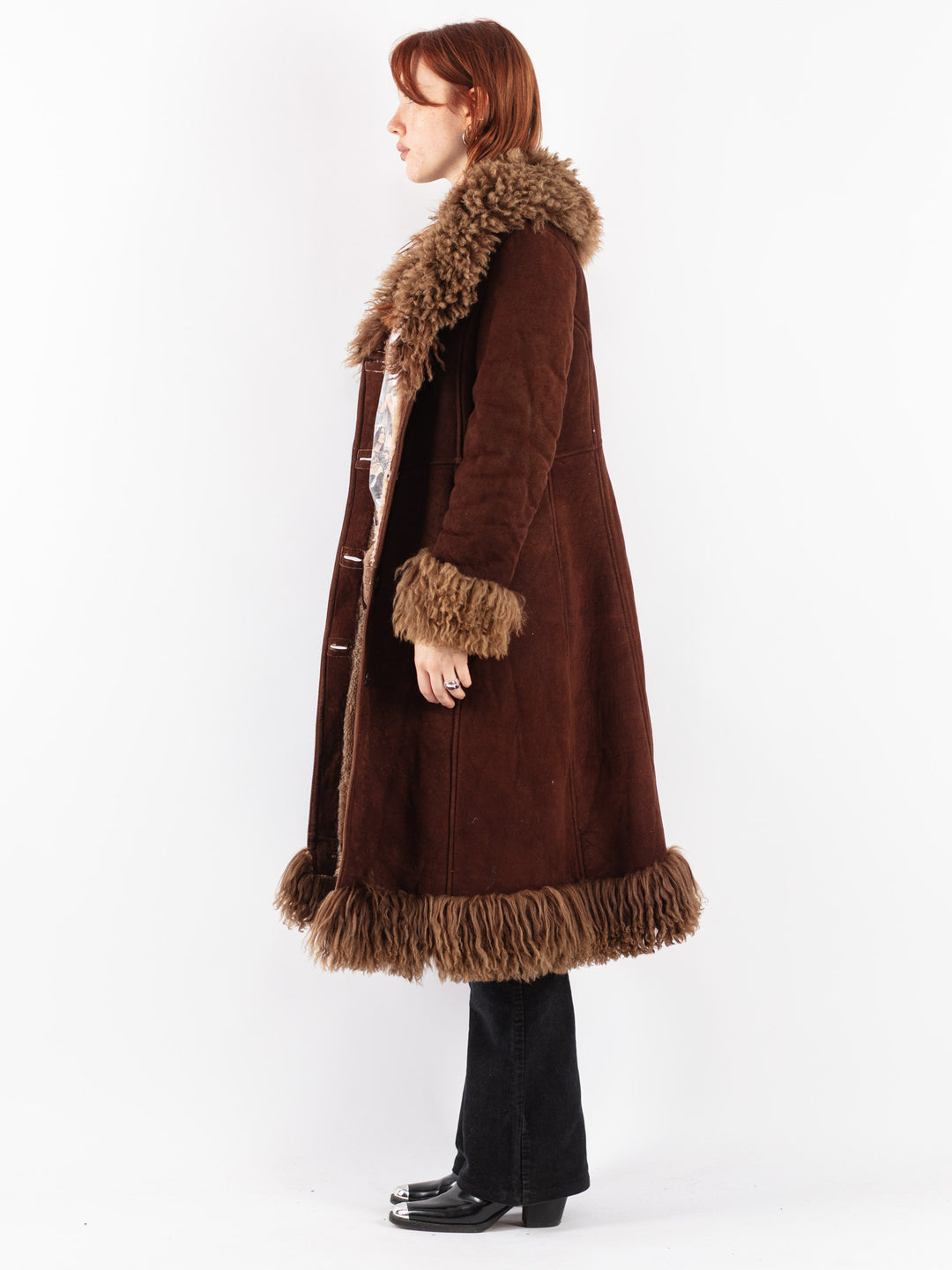 Vintage 70's Women Sheepskin Coat in Brown