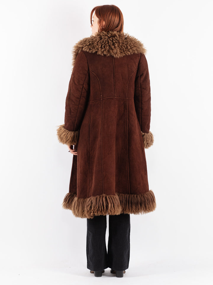 Vintage 70's Women Sheepskin Coat in Brown