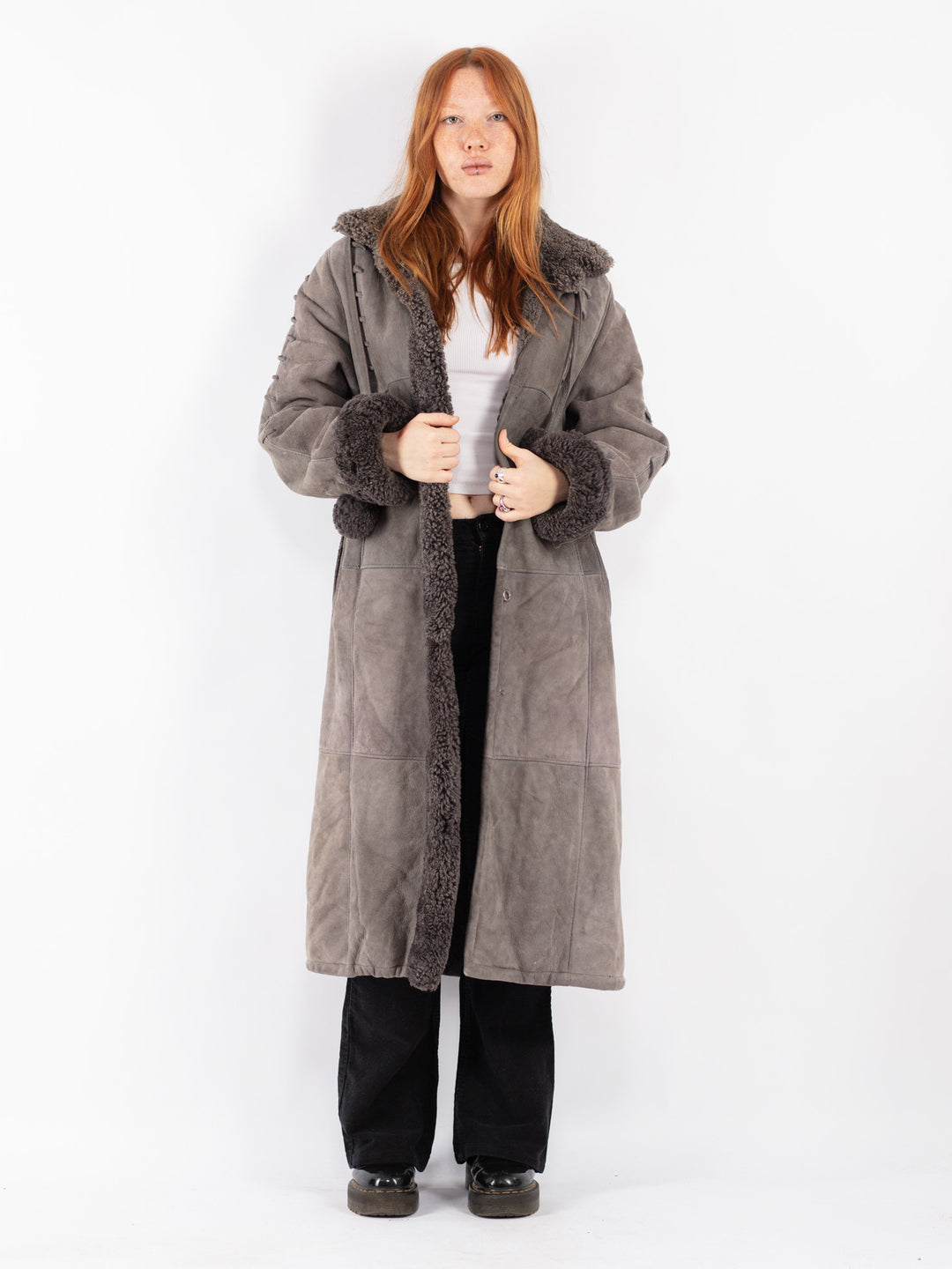 Vintage 70's Women Sheepskin Coat in Gray