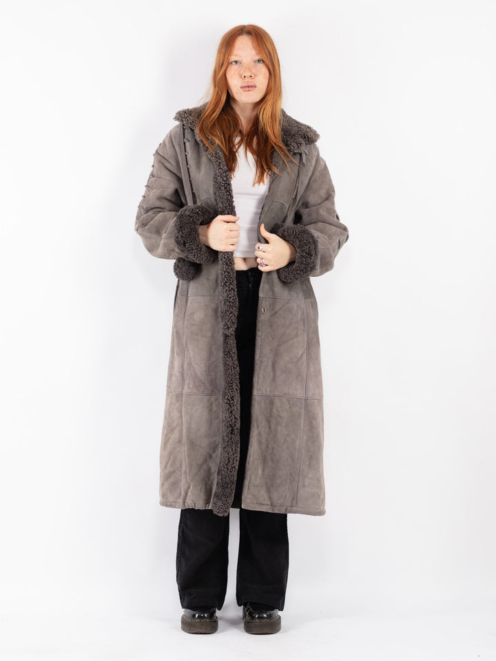 Vintage 70's Women Sheepskin Coat in Gray
