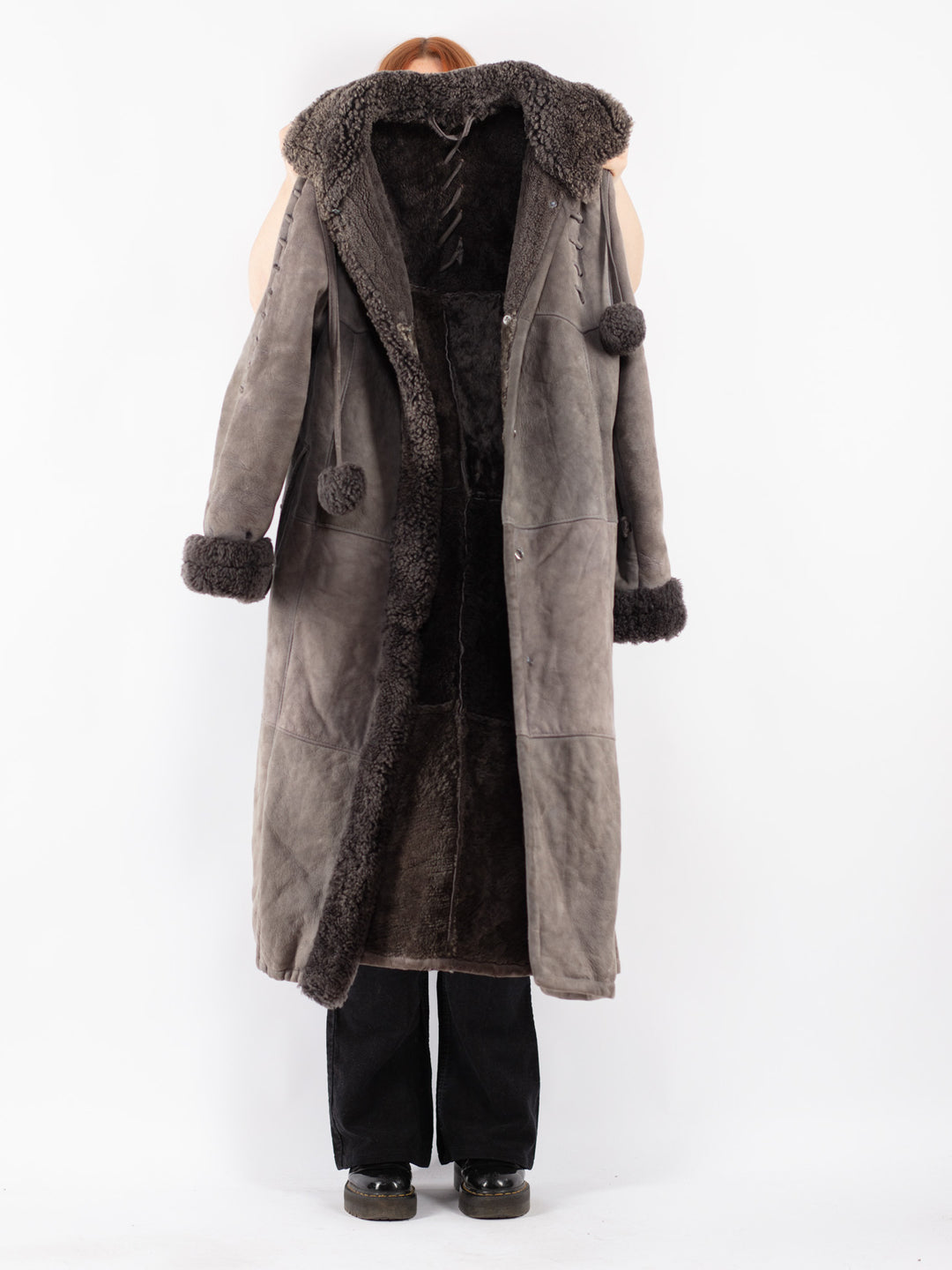 Vintage 70's Women Sheepskin Coat in Gray