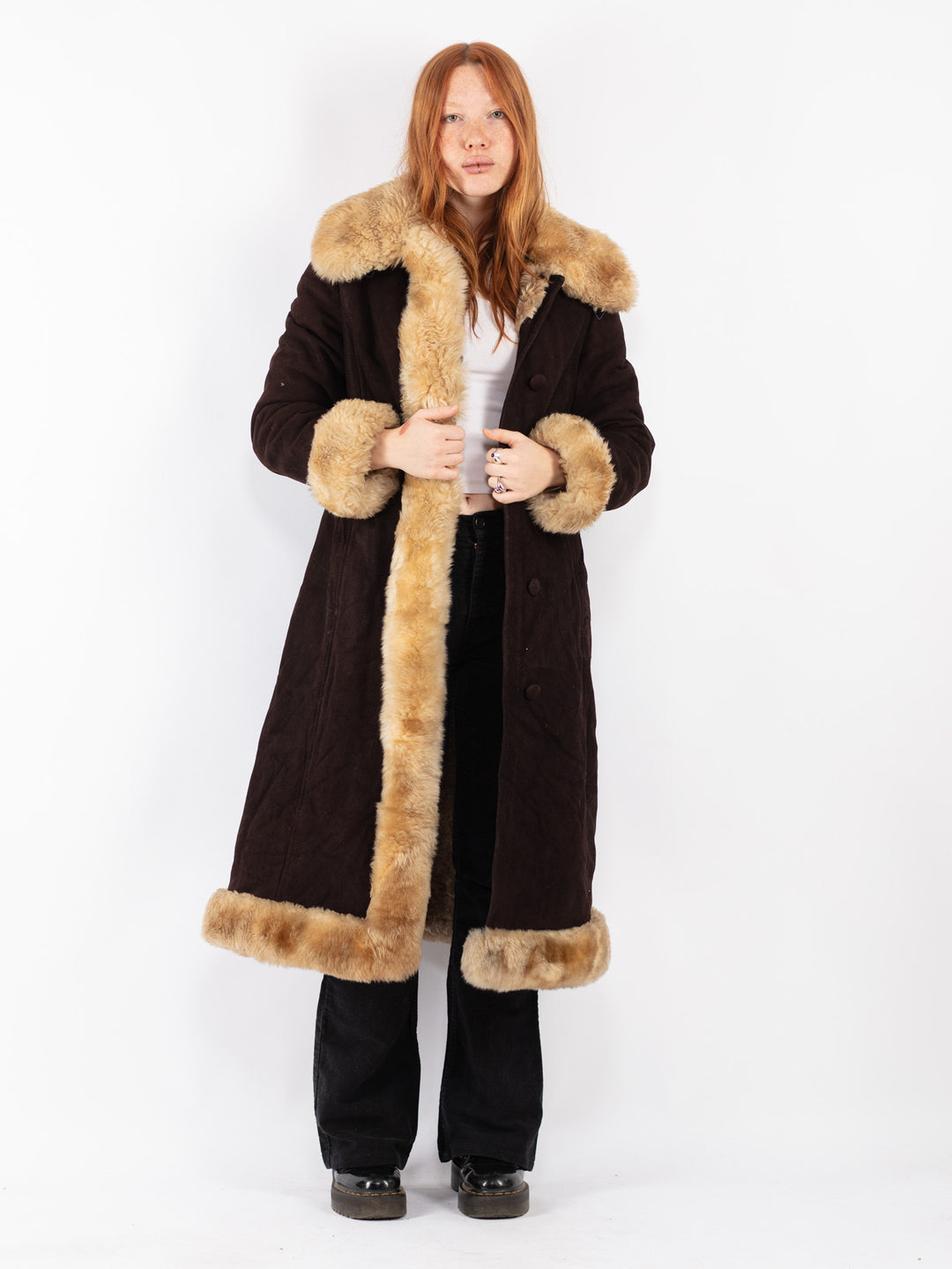 Vintage 70's Women Sheepskin Coat in Brown