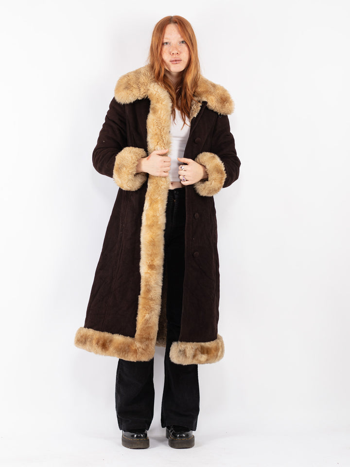 Vintage 70's Women Sheepskin Coat in Brown
