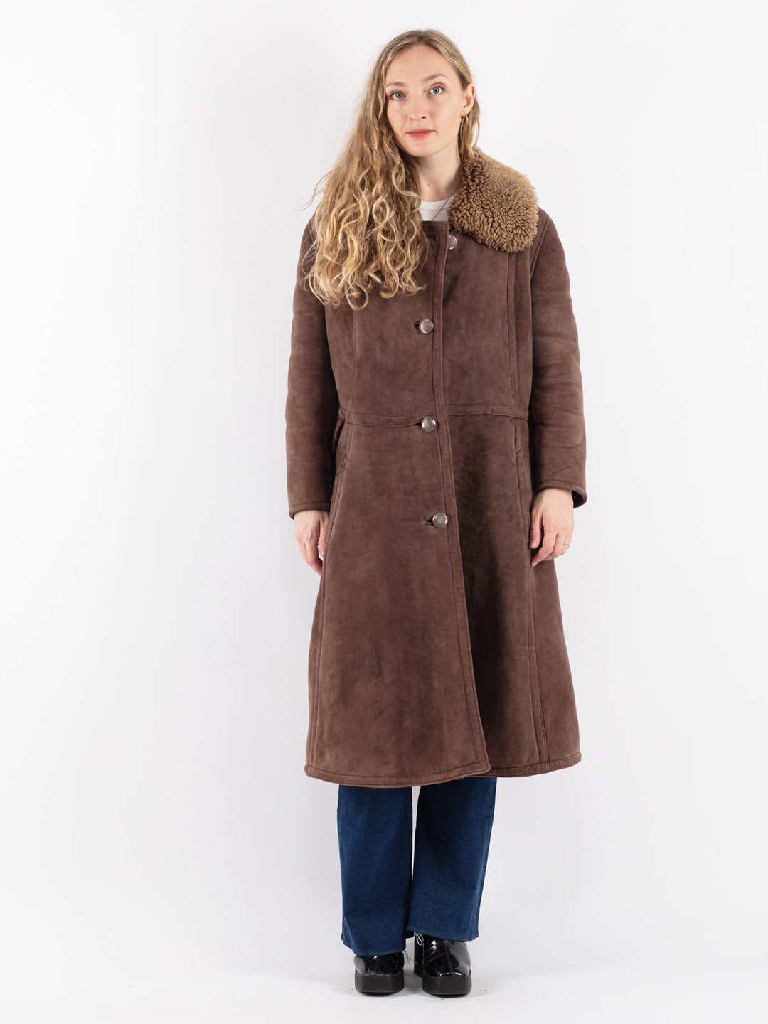 Vintage 70's Women Sheepskin Coat in Brown